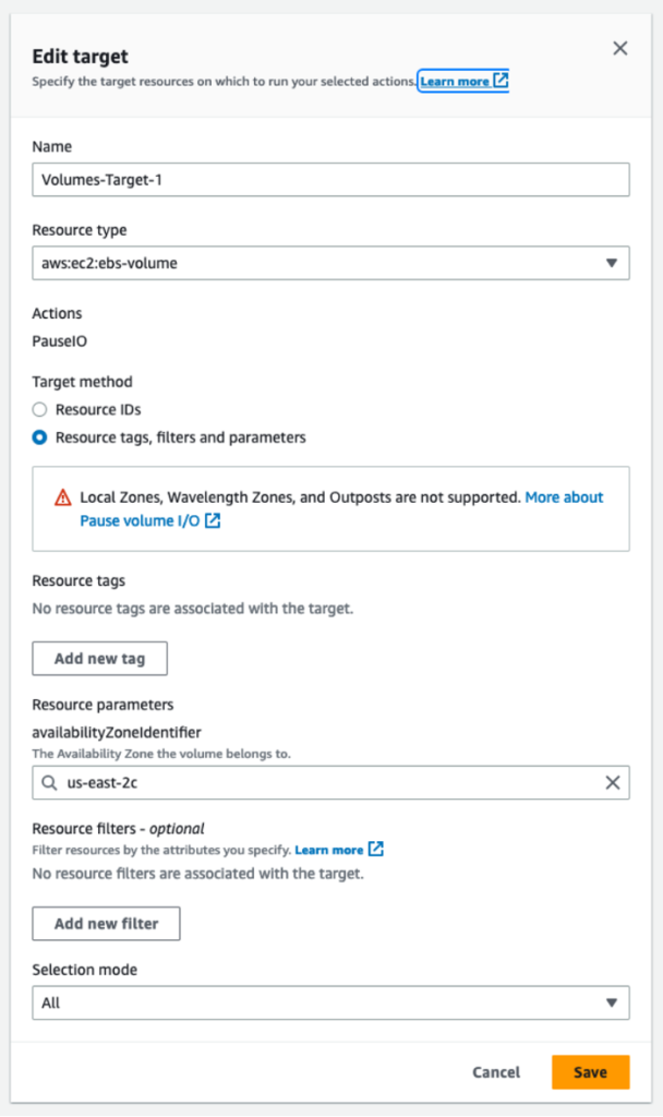 This image shows FIS template section to edit Target information.