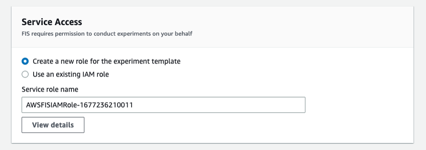 This image shows FIS template section to choose service access role.