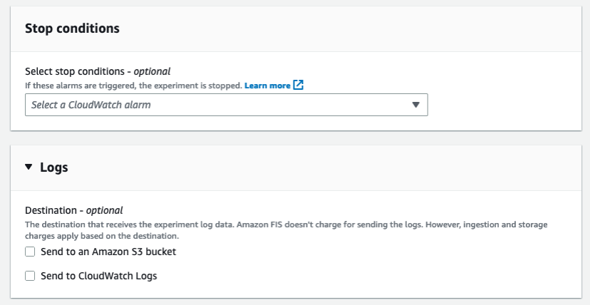 This image shows FIS template section to configure Stop conditions.