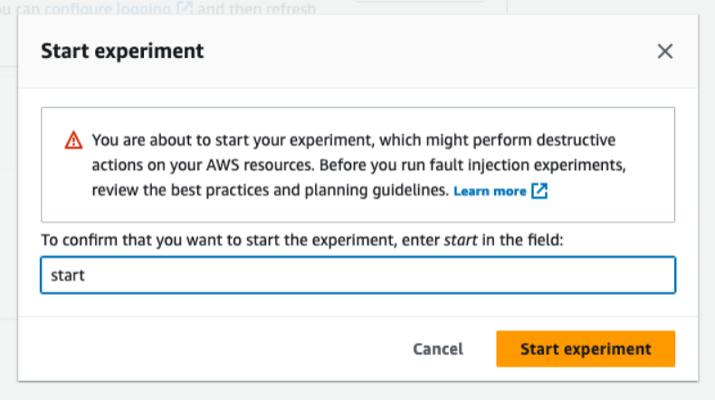 This image shows a warning message to confirm if you really want to run the experiment. 