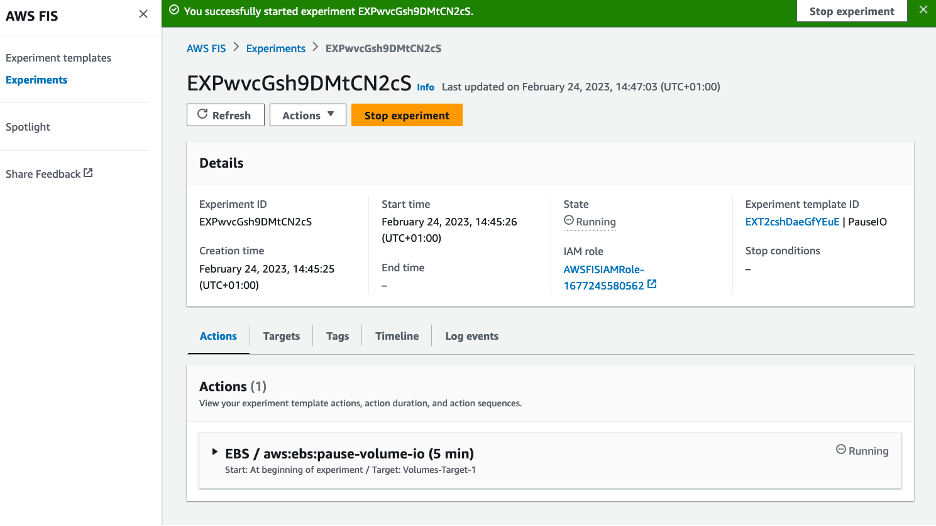 This image shows that the experiment is currently in running state.