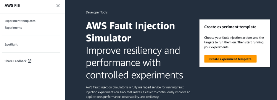 This image shows AWS FIS Console.