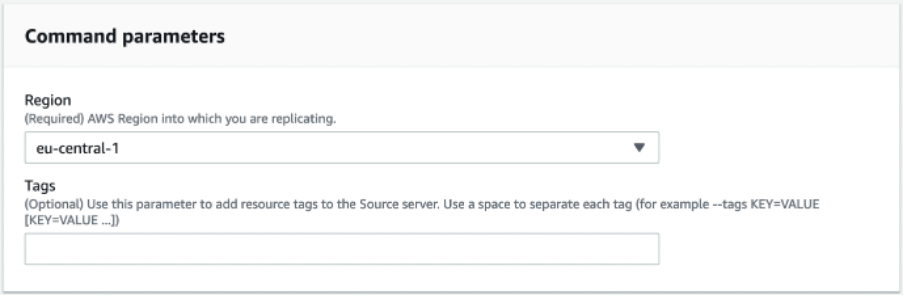 Systems Manager AWSDisasterRecovery-InstallDRAgentOnInstance Run command document attributes