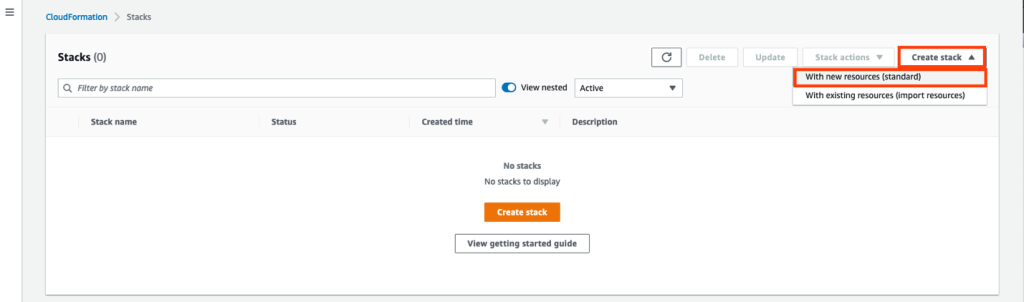 CloudFormation Console - Create Stack with new resources