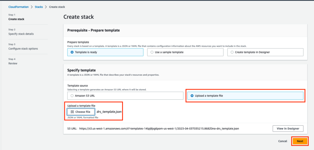 CloudFormation Create Stack by Uploading Template