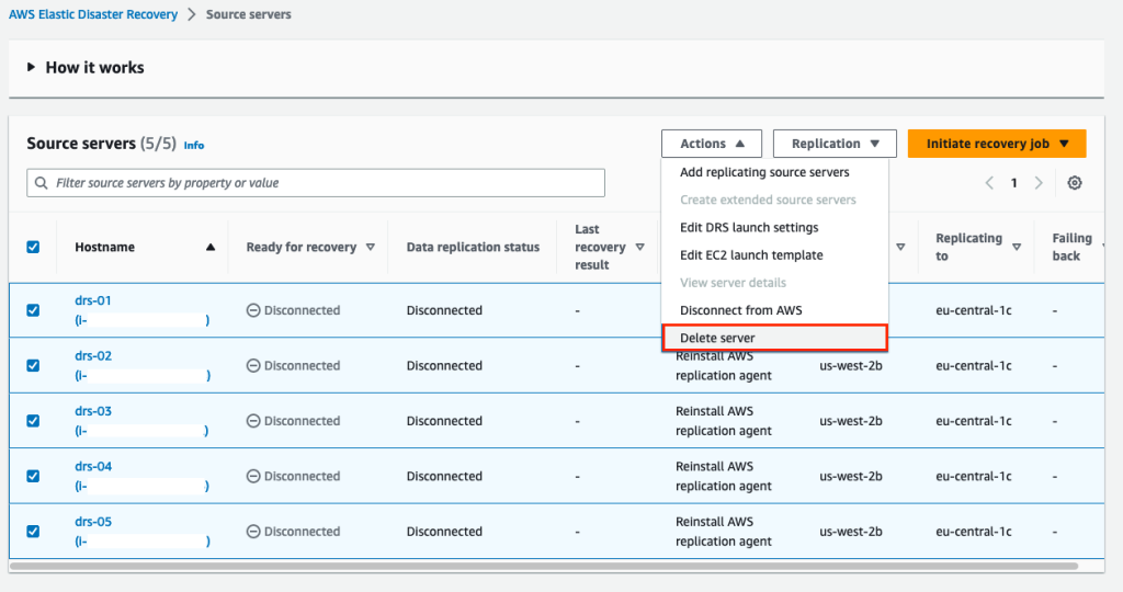 Elastic Disaster Recovery delete source servers
