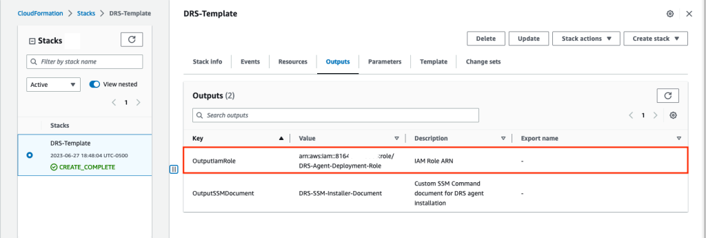 CloudFormation Stack Outputs section