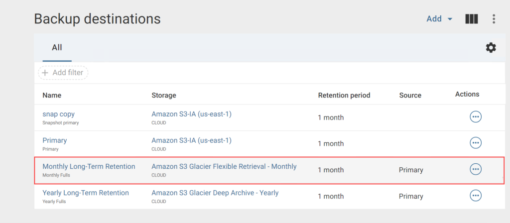 Figure 5 - Commvault Server Plan tiering to S3 Glacier
