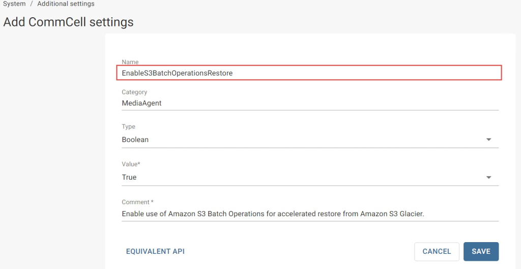 Figure 7 - Enabling Amazon S3 Batch Operations via additional setting