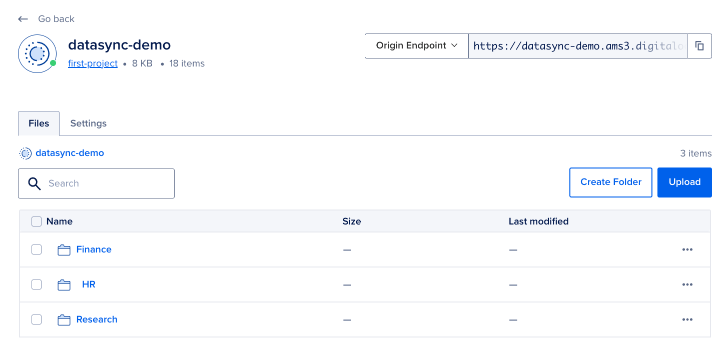 Figure 2: DigitalOcean Spaces Objects to be transferred