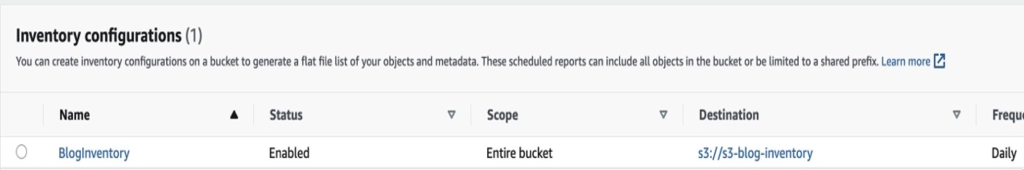 Amazon S3 Inventory configuration