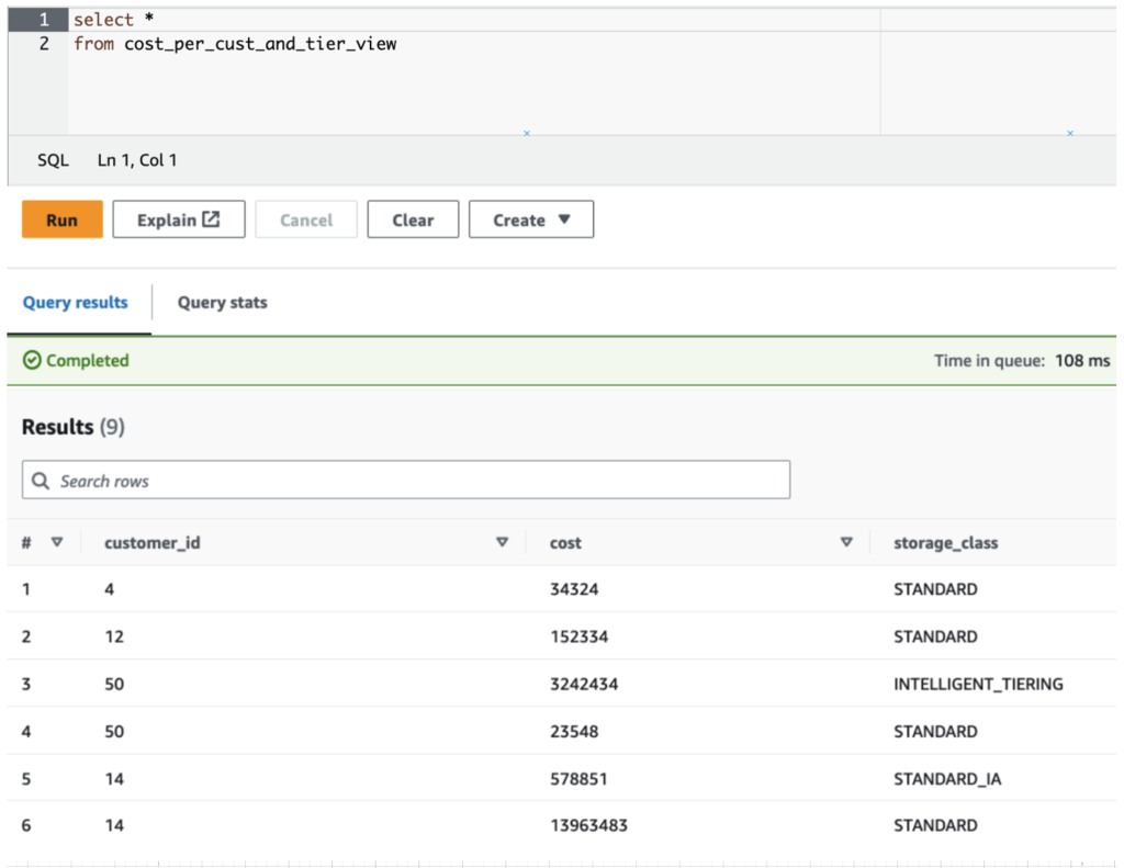 Storage class cost per end-customer