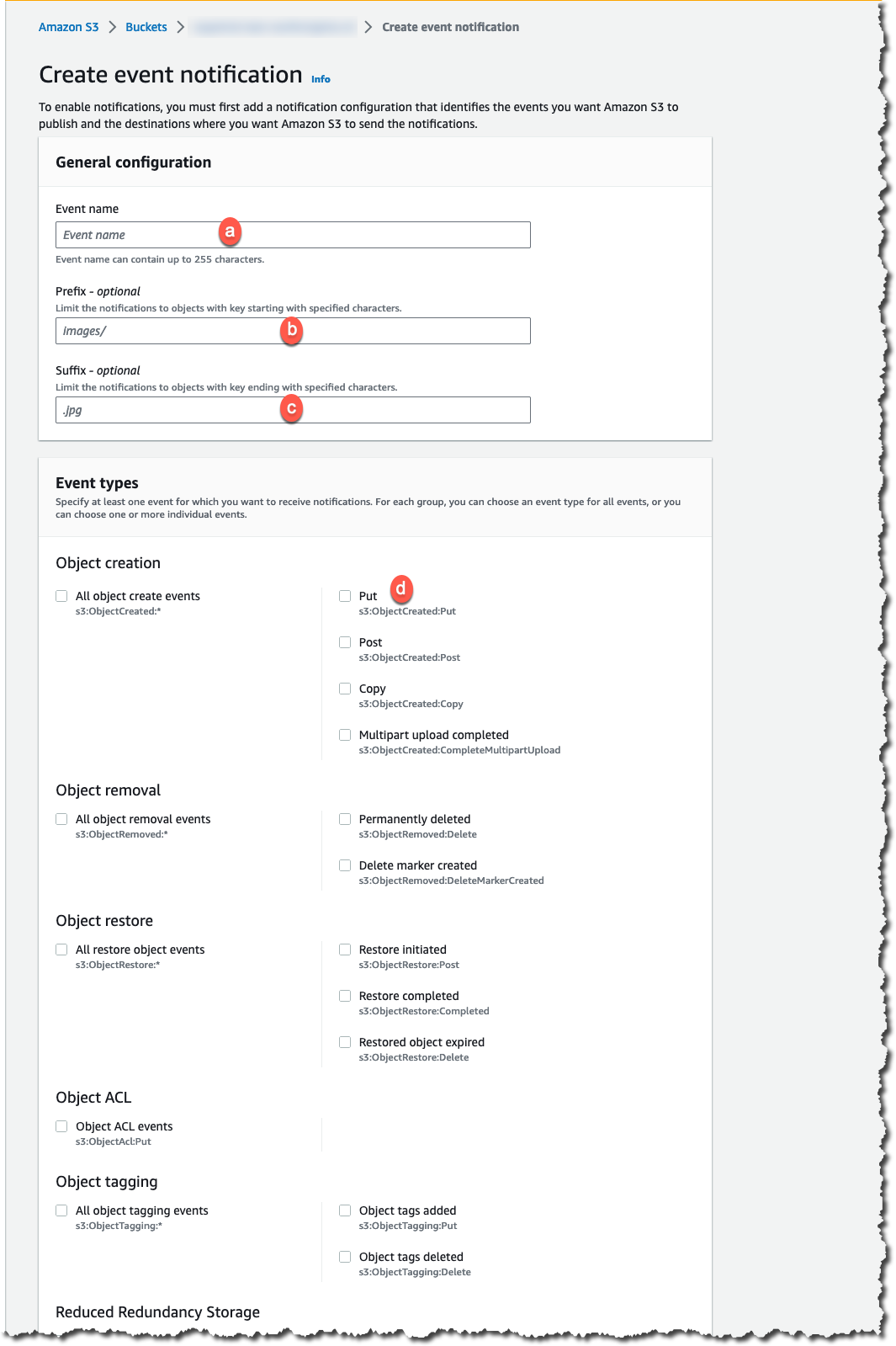 Amazon S3 event notification configuration wizard