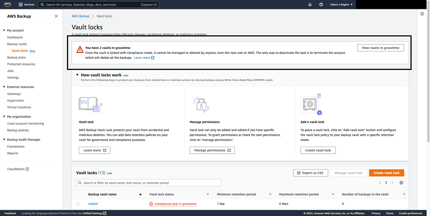 Vaults with Vault Lock in grace time