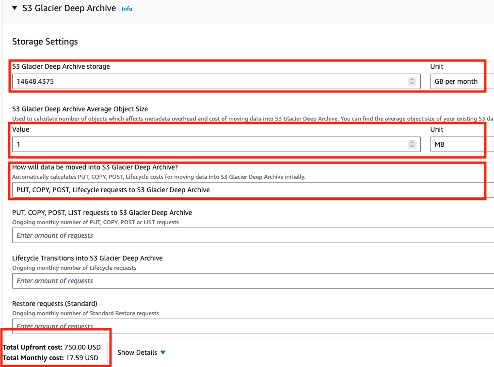 Amazon S3 pricing calculator
