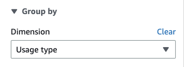 Group by filter to display AWS Region-wise usage
