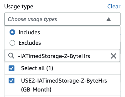 Example of how to select only EFS Standard-Infrequent Access storage class usage