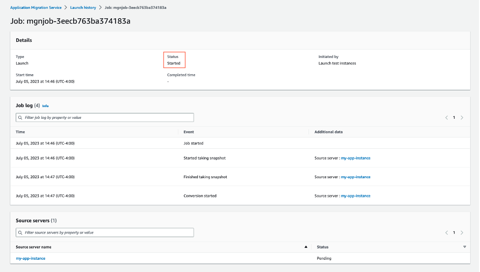 GCP AWS launch history started