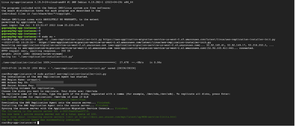GCP AWS install replication agent