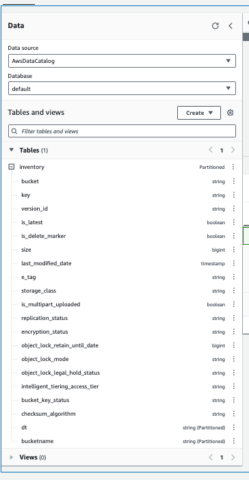 Amazon S3 table structure with field names