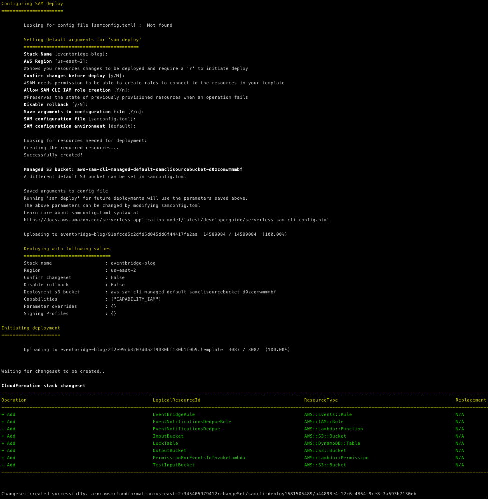 Output of SAM deployment