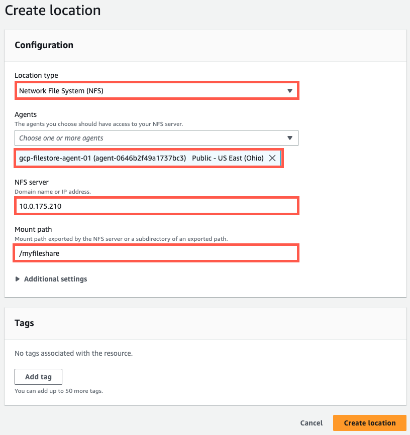 Configuration of a DataSync source location for Google Cloud Filestore.