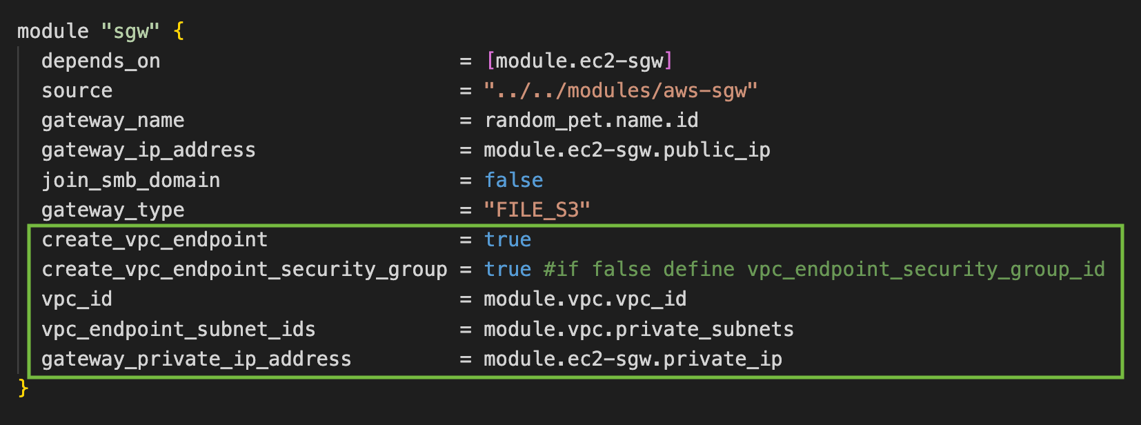 VPC endpoint configuration calling the module