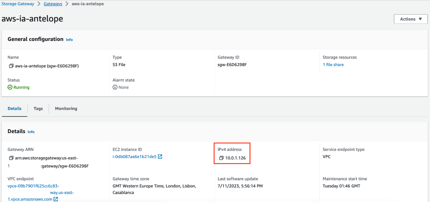 Mapping to the Storage Gateway VM
