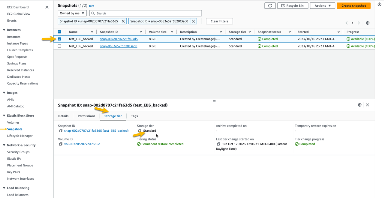 A screenshot that shows snapshot restore status