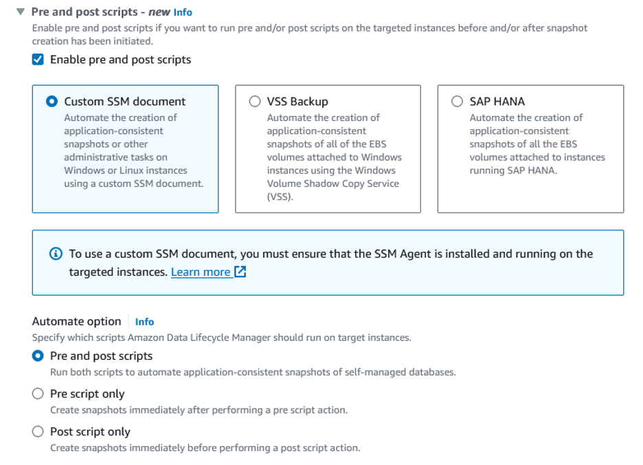 Screenshot showing Custom SSM document tile selected.