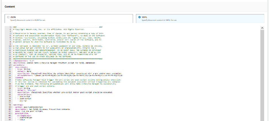 Screenshot showing Content section with code pasted.
