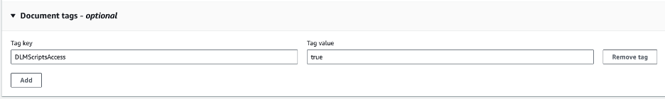 Screenshot showing Tags added to SSM document.