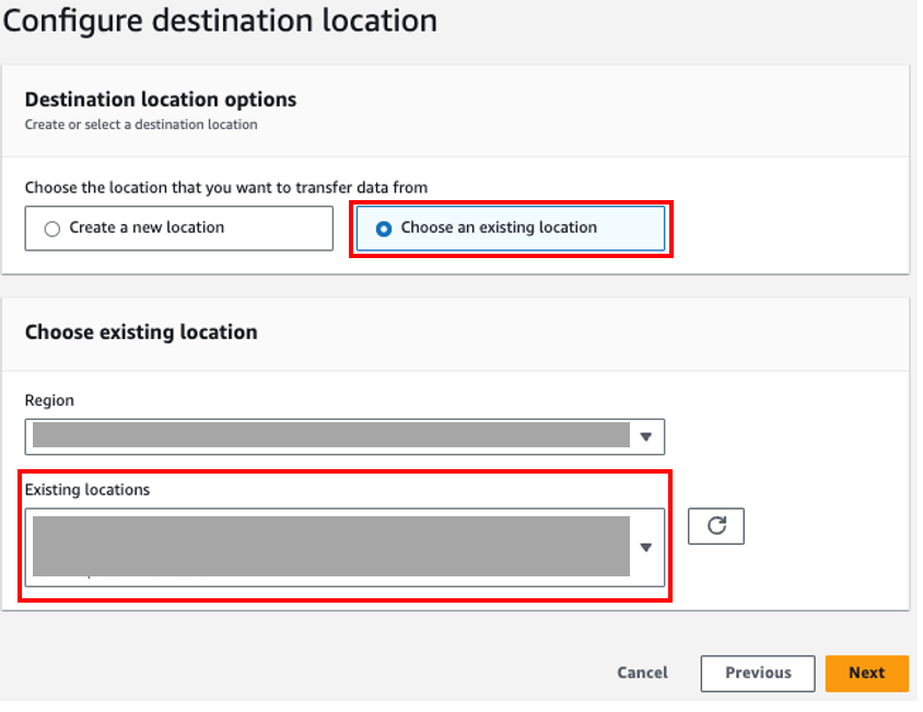 Configure destination location