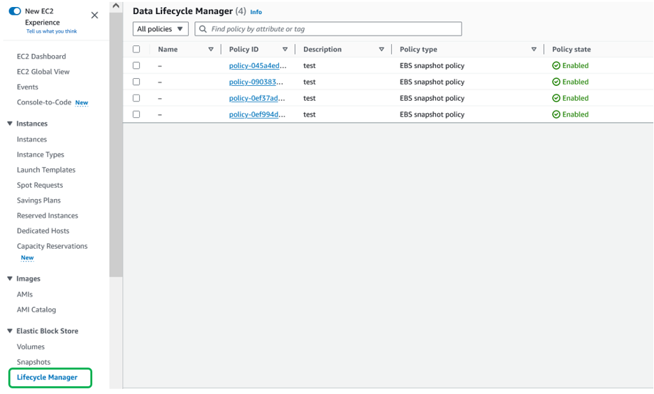Data Lifecycle Manager in Amazon EC2 console