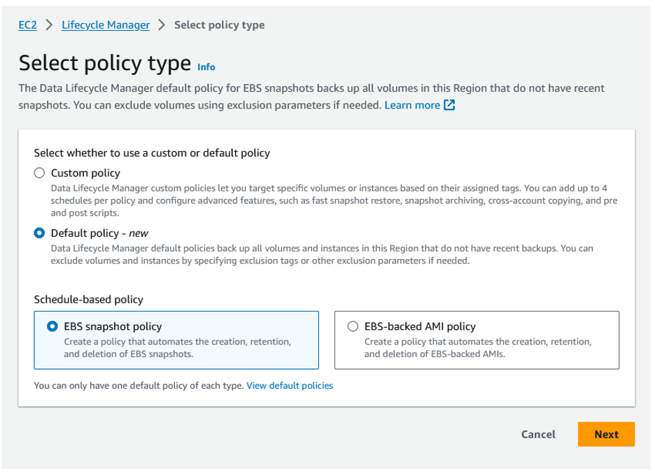 Select Default policy - new