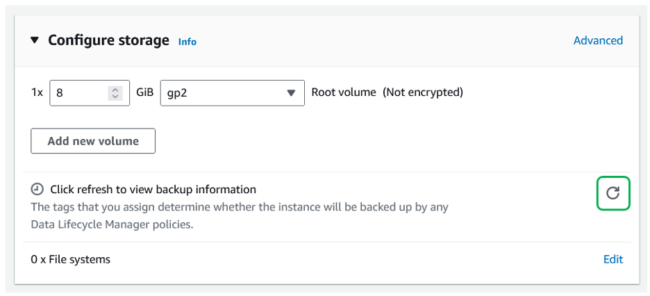 Backup summary in Launch Instance Wizard