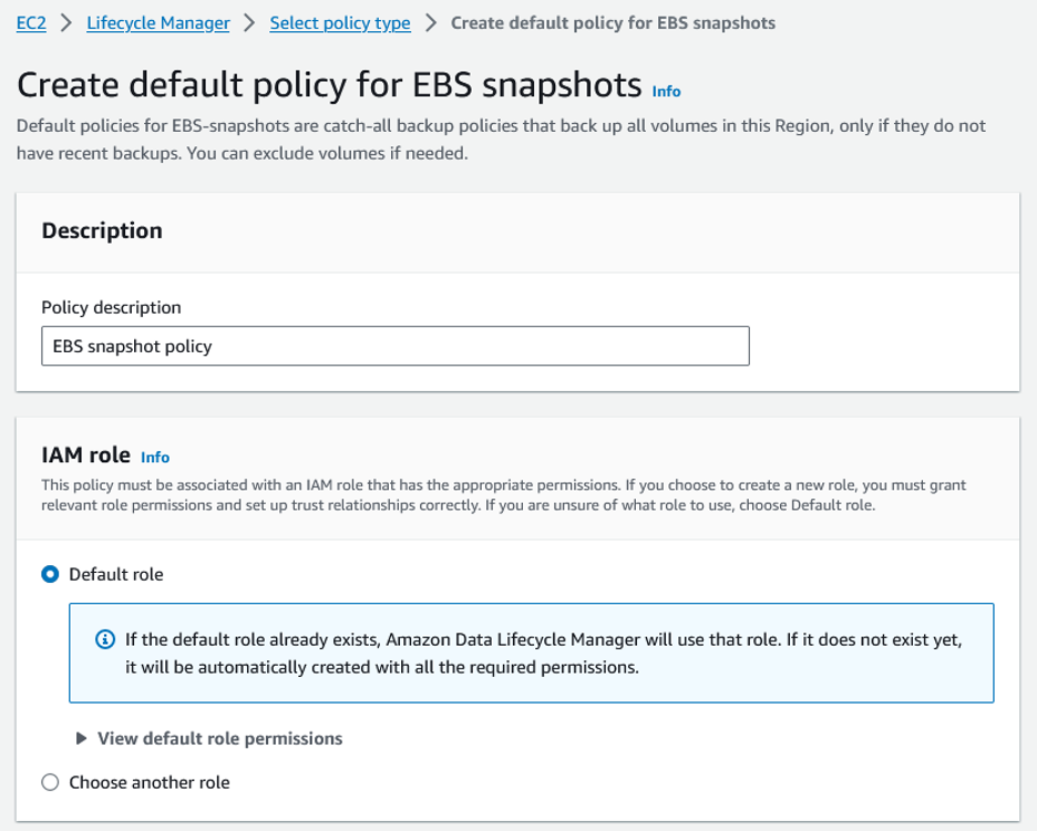 Create default policy for EBS snapshots