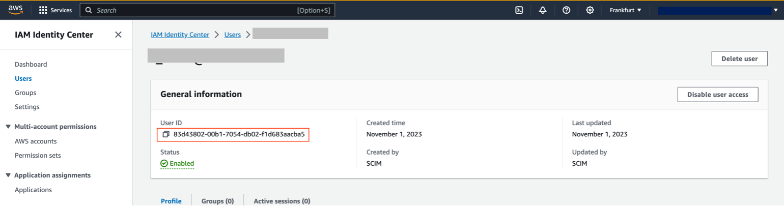 Identity Center user information with User ID