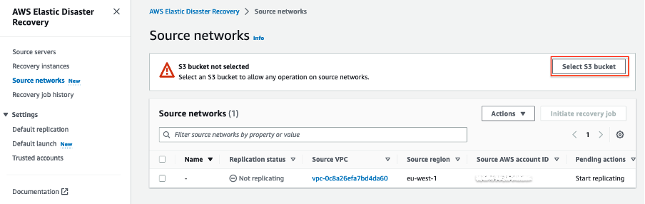 Selecting the S3 bucket that will be used during network recovery