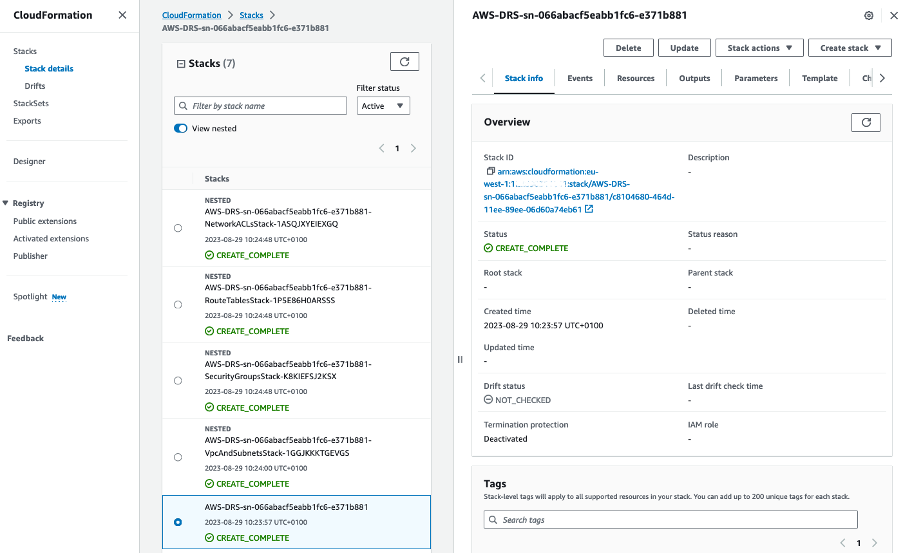 CloudFormation stack is created in target AWS region
