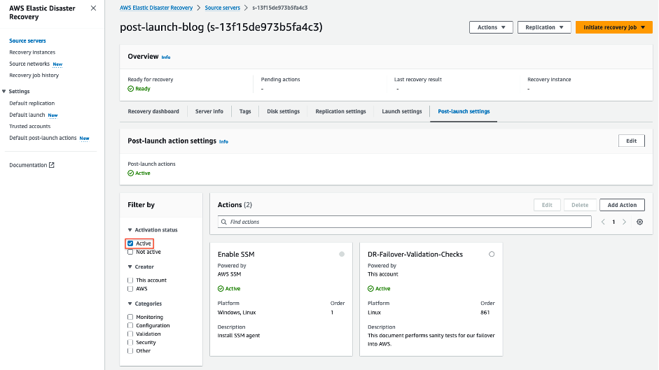 Filter post launch actions by Activation status = Active