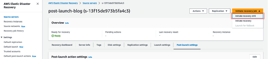 Initiating a recovery drill