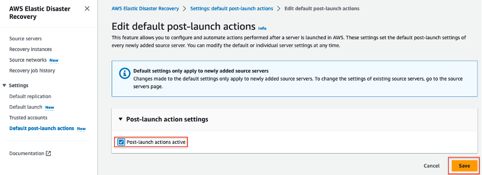 Saving changes made to default post-launch settings
