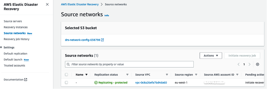 Source network replication now showing protected