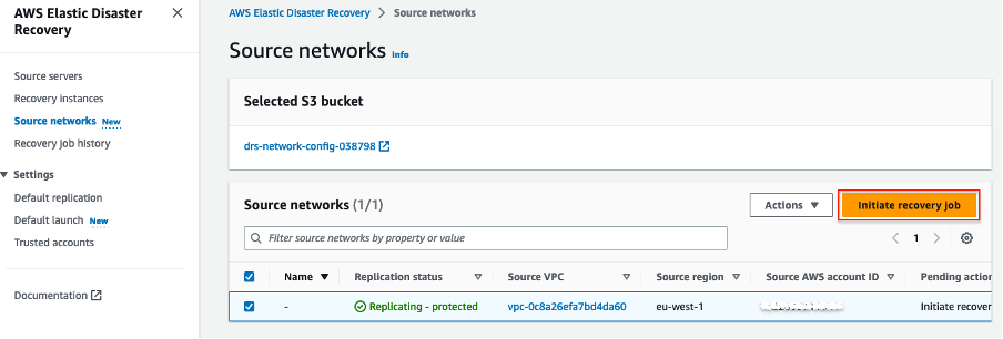 Initiate recovery job of the source network
