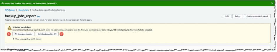 AWS Backup report plan S3 bucket policy