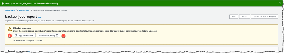 AWS Backup report plan S3 bucket policy