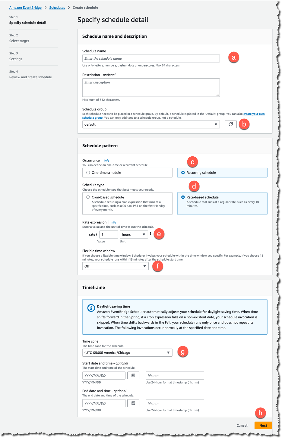 Sample EventBridge Scheduler job creation. 