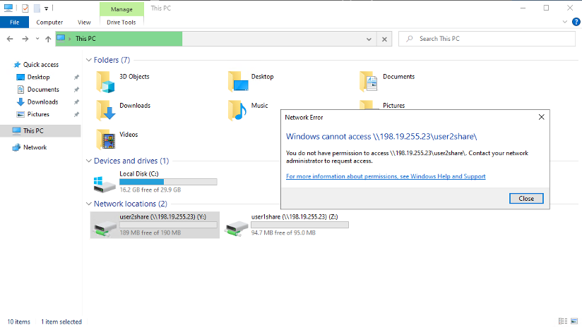 Figure 16 CIFS share rule validation