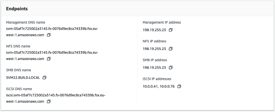 Figure 2 FSx for ONTAP SVM endpoint